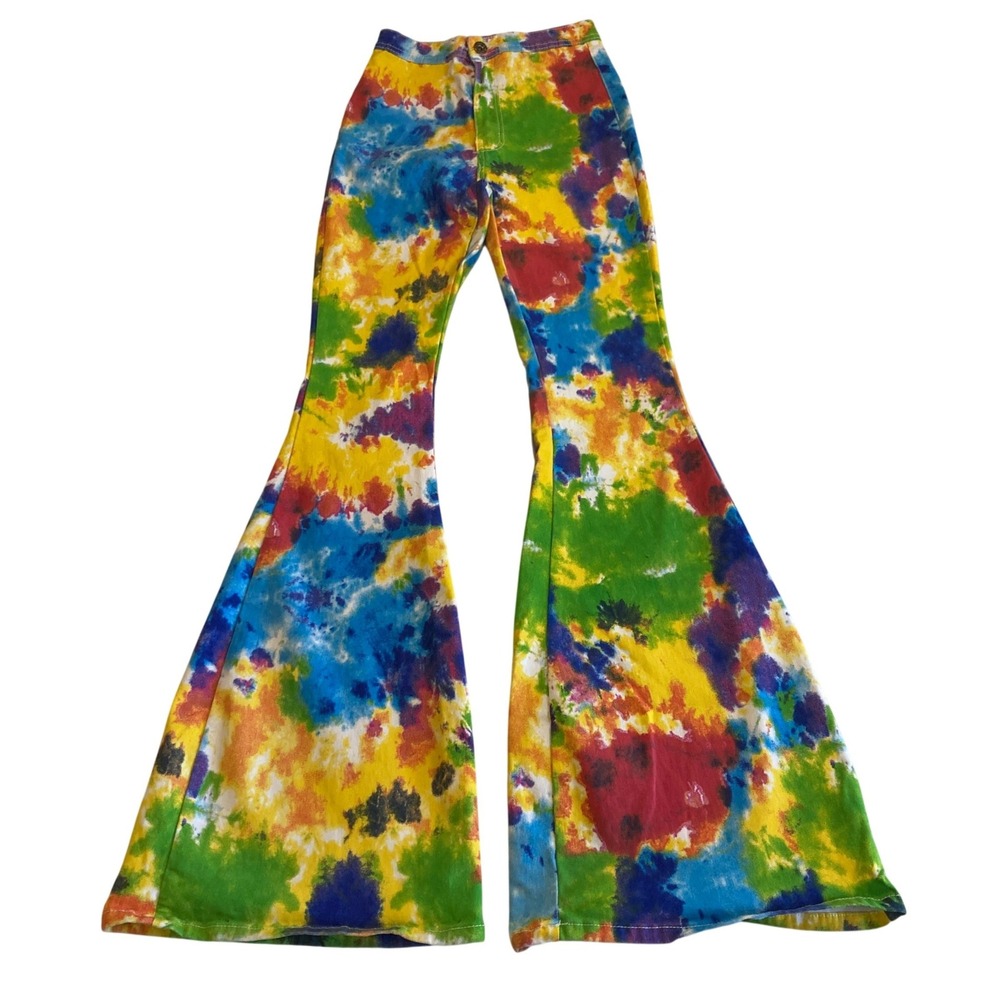 JC & JQ Jeans Women Medium 22x33 Tie Dye Bell Bottom Flare Pants Multi Color